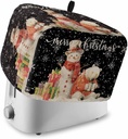 Black Christmas 4 Slice Toaster Cover Vintage Snowflakes Snowman Bear Farmhouse Small Appliance Cover Toaster Dustproof Fingerprint Protectors Machine Washable, Large Size Bread Machine Cover