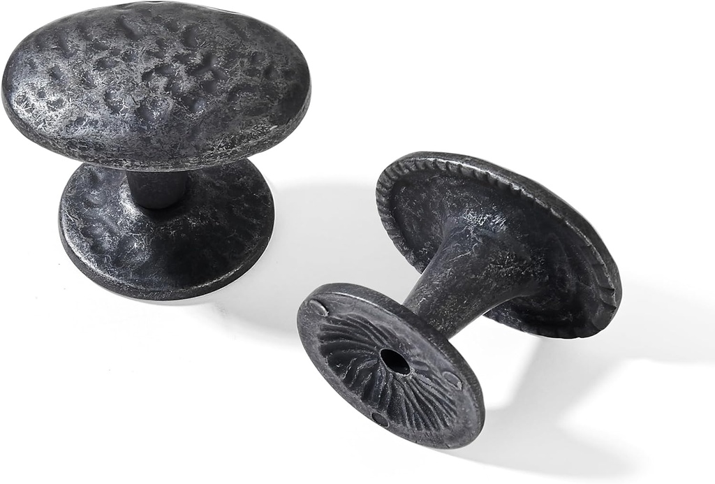 khtumeware 10 Pack Rustic Black Iron Cabinet Knobs 1-3/4 inch Cabinet Knobs Backplate Antique Black Hammered Vintage Kitchen Cabinet Handles Hardware for Dresser Drawers