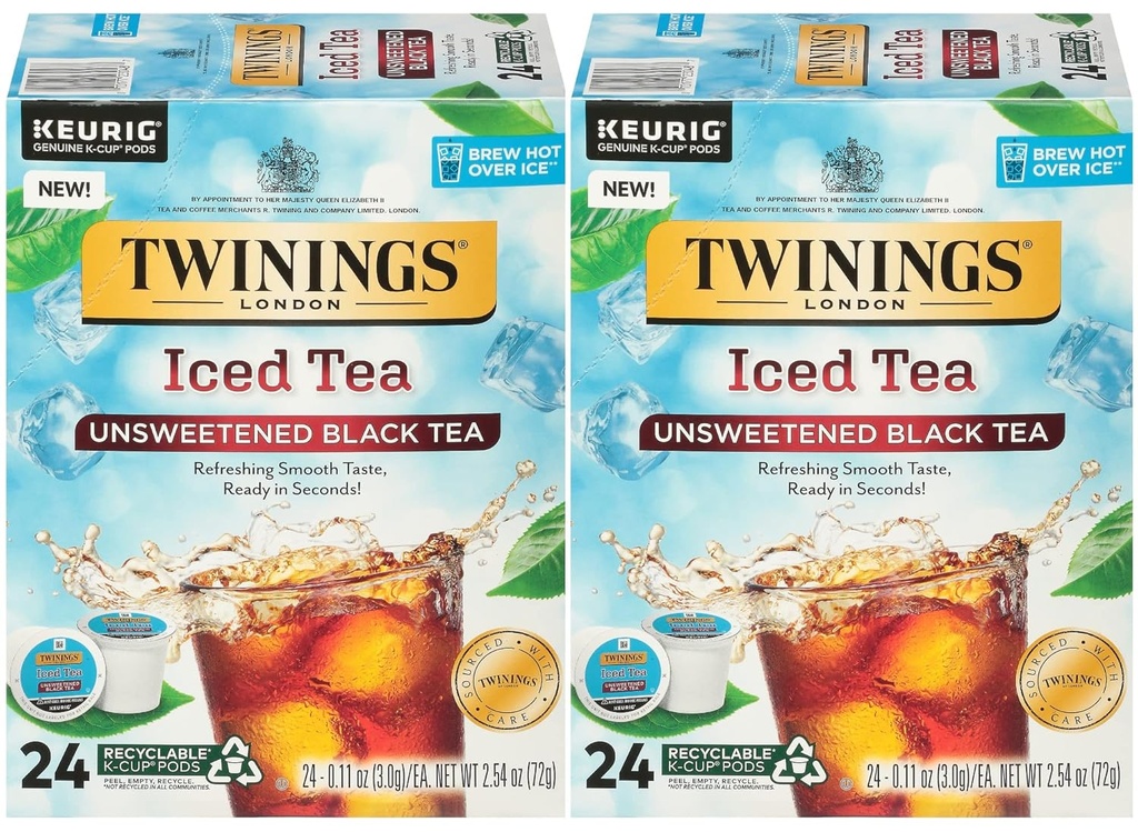 Twinings Iced Tea Unsweetened Black Tea K-Cup Pods for Keurig, Caffeinated, Refreshing, Smooth, Black Tea, 24 Count (Pack of 2)