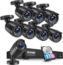 ZOSI H.265+1080p Home Security Camera System Outdoor, 5MP Lite 8 Channel CCTV DVR Recorder with Hard Drive 1TB and 8 x 1080p Surveillance Bullet Camera with 80ft Night Vision, Motion Detection
