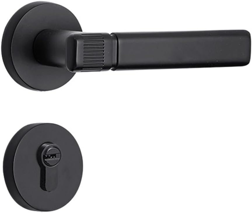 Black Silent Room Door Lock Bedroom Type Light Luxury Household Indoor Bathroom Door Handle Complete Set of Wooden Door Lock(B Elegant Black zinc Alloy)