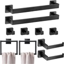 10 Pieces Bathroom Hardware Accessories Set 16 Inch Wall Mounted Towel Bar Set Matte Black Towel Rack Rings Stainless Steel Toilet Paper Holder Bath Coat Hooks
