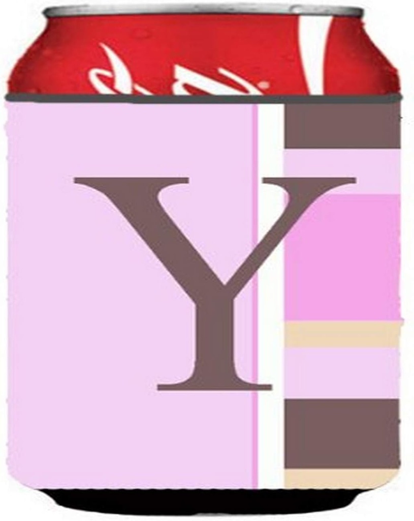 Caroline's Treasures CJ1005-YCC Letter Y Initial Monogram - Pink Stripes Can or Bottle Hugger Cooler Washable Drink Sleeve Collapsible Beverage Insulated Holder, Can Hugger, Multicolor
