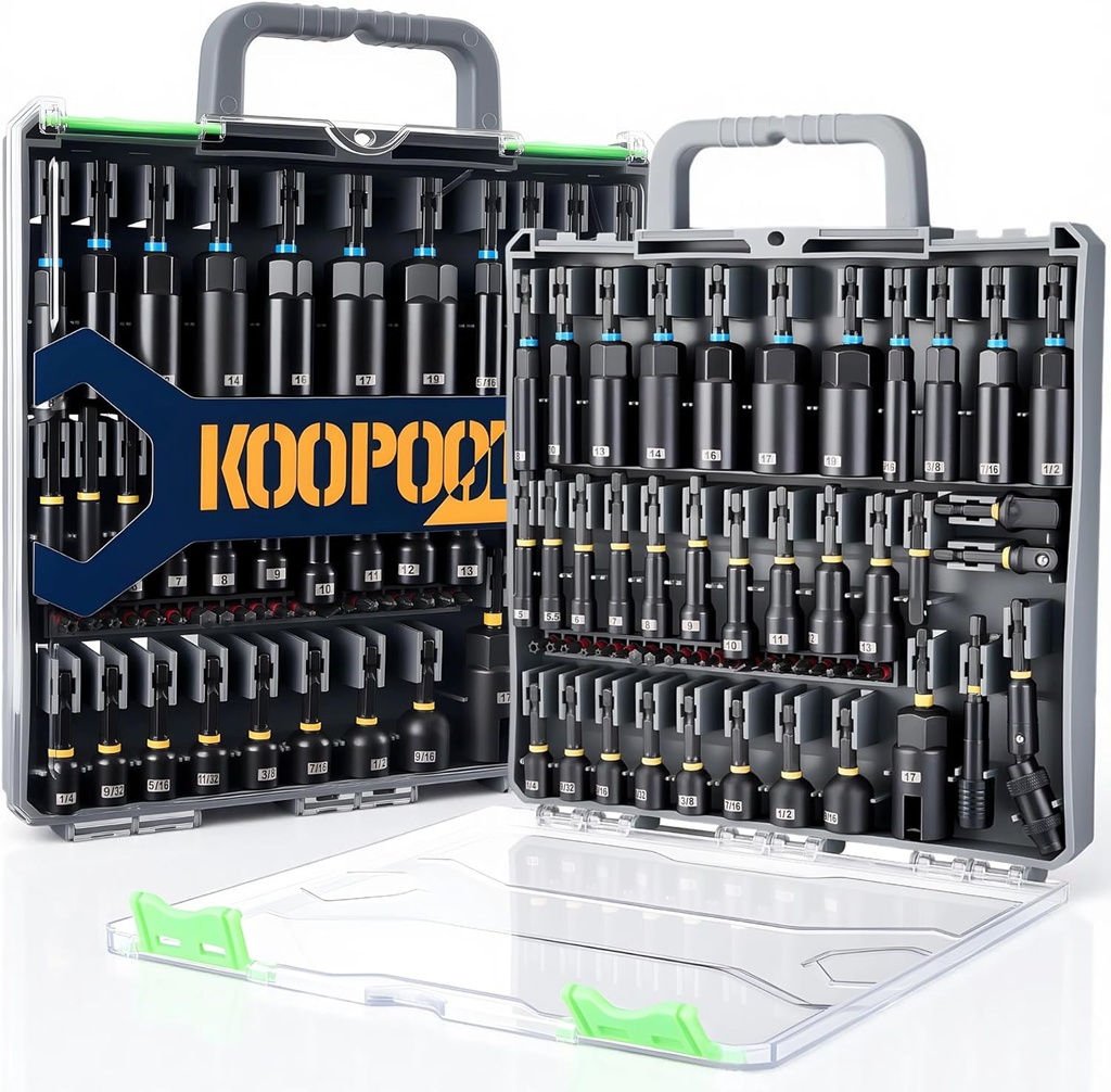 Magnetic Impact Nut Driver Set, Metric & SAE Driver Bit Set with Socket Adapters, Bit Holder, Wing Nut Driver, Universal Sockets, Quick Release Extension, Power Bits