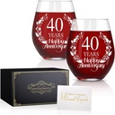 Perfectinsoy 40 Years Happy Anniversary Wine Glass Set of 2, 40th Anniversary Wedding Gift for Mom Dad Wife Soulmate Couple, Funny Vintage 40 Years Wedding Gifts for Men Woman Couple Family Friends