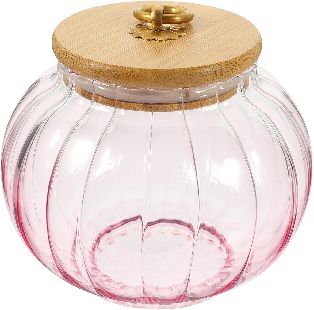Zerodeko 20Oz Pink Glass Tea Container with Bamboo Lid and Handle Airtight Storage Jar for Loose Leaf Tea Coffee Beans Nuts and Kitchen Organization