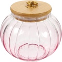Zerodeko 20Oz Pink Glass Tea Container with Bamboo Lid and Handle Airtight Storage Jar for Loose Leaf Tea Coffee Beans Nuts and Kitchen Organization