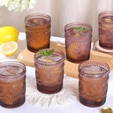 Darlion Vintage Glassware Drinking Glasses Set of 6-10.5 oz Purple Highball Glasses Water Tumbler, Embossed Glassware Cups for Juice, Beer, Cocktail, Whiskey, Various Mixed Drinks