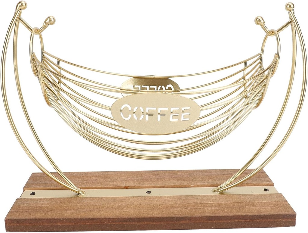 Coffee Pod Holder Iron Hammock Coffee Capsule Storage Basket Bar Countertop Organizer with Wood Base for Kitchen Office
