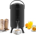 Insulated Beverage Dispenser, 10L/2.6Gal Thermal Hot and Cold Beverage Dispenser, Stainless Steel Insulated Hot Drink Dispenser with Spigot and Thermometer for Coffee&Tea,Milk,Water,Juice (Black)