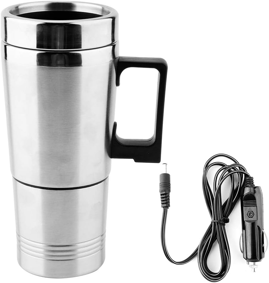 Car Electric Kettle, 12V Stainless Steel Travel Water Heater, 350ML and 150ML Dual Cup Capacity for Coffee and Tea