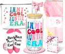 ANOTION Aunt Gifts Set - In My Cool Auntie Era Iced Coffee Cups, Best Auntie Ever Socks, Makeup Bag, Greeting Card – Perfect Gifts for Birthday, Mother's Day, New Aunt, Pregnancy Announcement