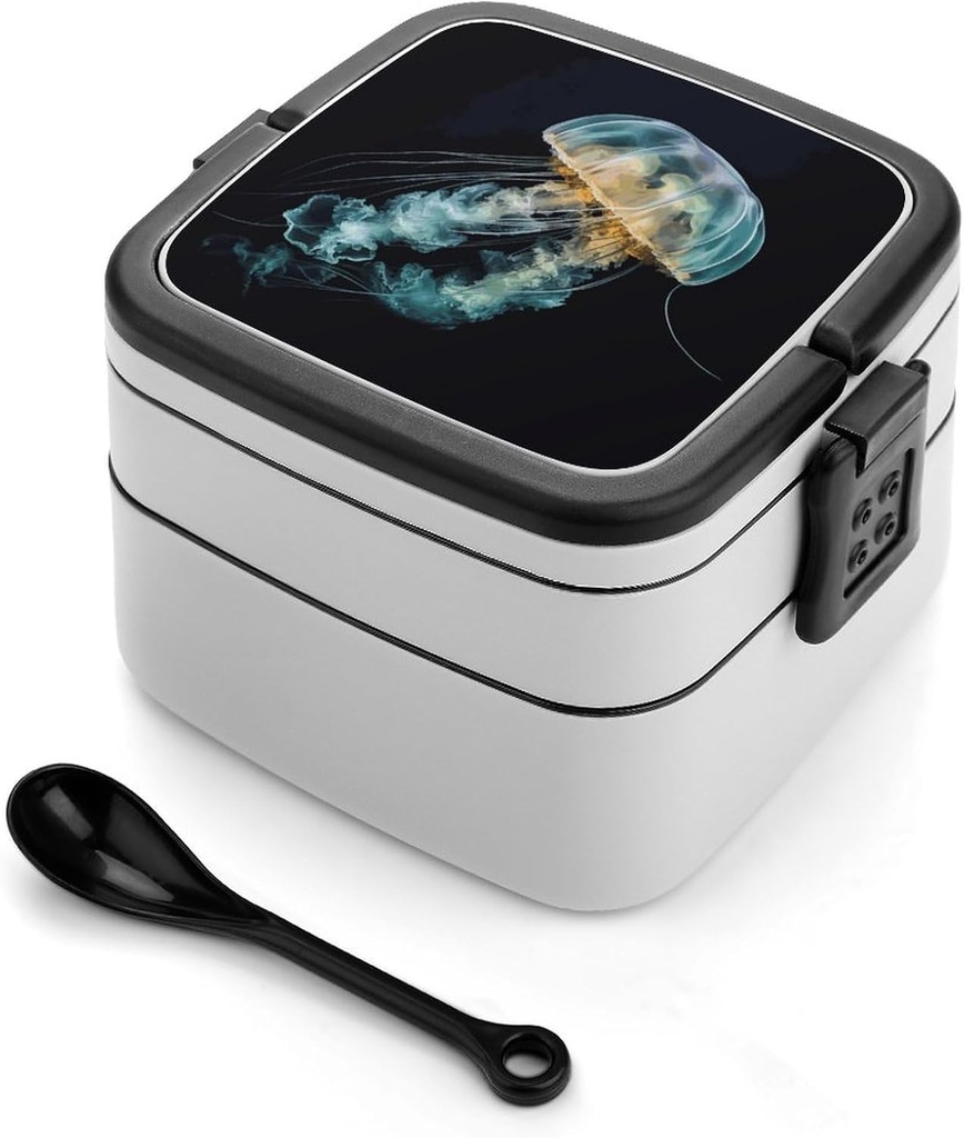 Bento Box Stackable Lunch Box with 2 Compartments Leak-Proof Food Storage Containers Jellyfish Bento Lunch Box for Adults Lunch Containers with Utensil Set