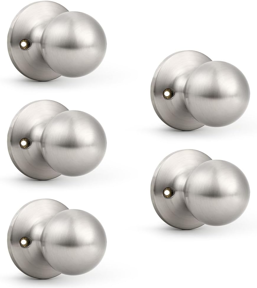 Probrico Dummy Door Knob, Single Sided Handle for Closets/French Doors/Pantry, Brushed Nickel Non-Turning Interior Push/Pull Door Knob 5 Pack