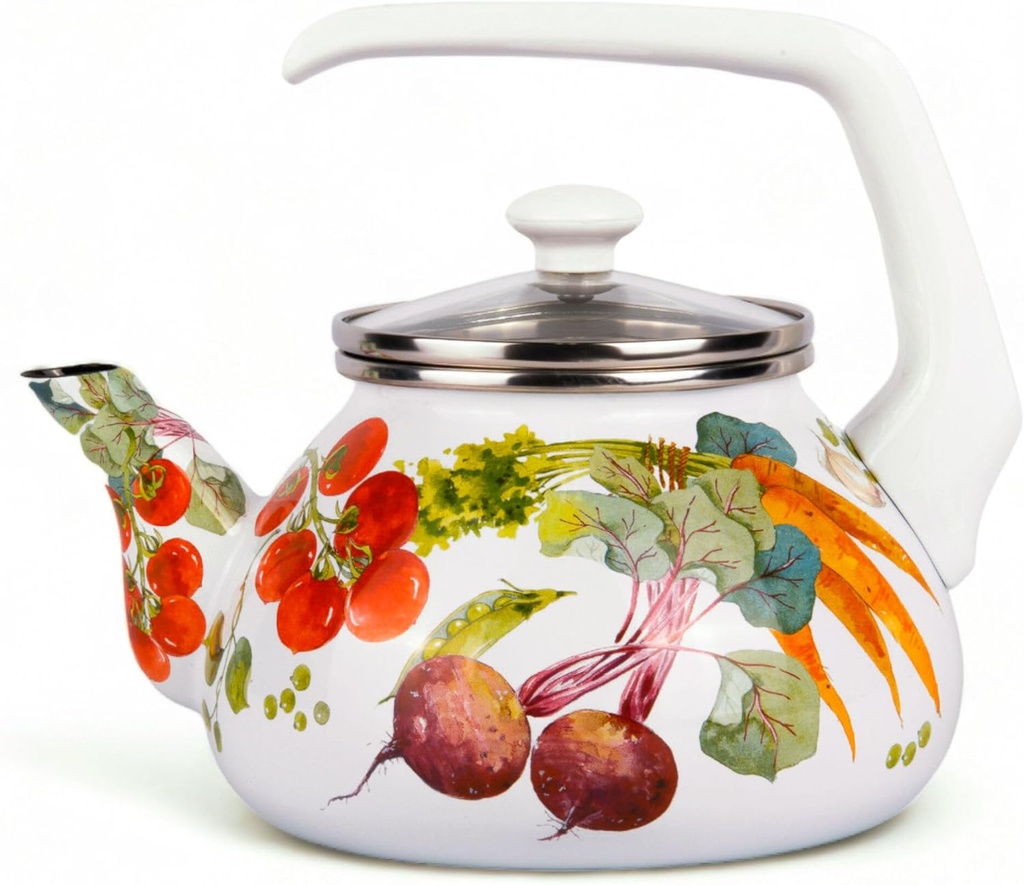 Enamel Kettle 2.3-qt, Tea Kettle, Tea Pot Stovetop for Hot Water Fast to Boil, Teapot for Stovetop, Hot Water Kettle Teapot (Vegetable Garden)