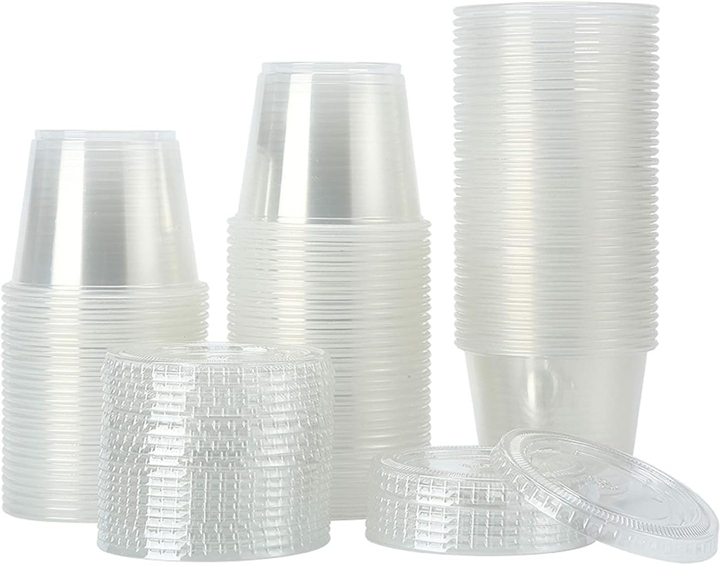 [200Sets-5.5oz Clear Plastic Disposable Portion Cups with Lids, Souffle Cups, Condiment Cups,Jello Shots, Slime & Medicine Premium Small Plastic Containers