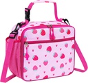Kids Lunch Box Kids Lunch Bag for Girls Boys, Insulated Lunch Bag for Men with Shoulder Strap, Small Lunchbox for Girls School Travel Picnic (Pink, Strawberry)
