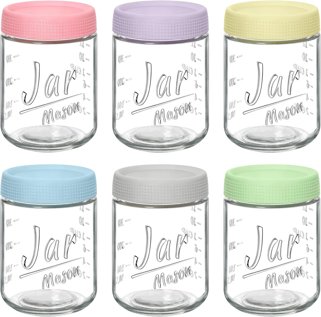 6-Pack 16oz Overnight Oats Containers with Airtight Lids - Glass Mason Jars with Measurement Marks for Yogurt, Meal Prep & Chia Pudding, Stackable & Leakproof
