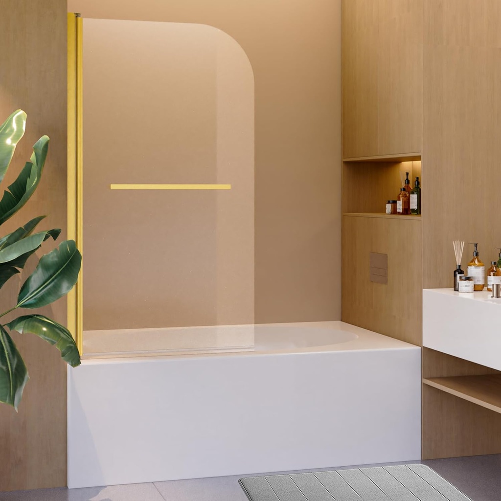 31 in W * 55 in H Tub Shower Door, Frameless Glass Shower Door for Bathtub, 180° Rotatable Tempered Glass Door 1/4" (6mm) Thick, Pivot Shower Door Panel for Bathtub - Brushed Gold