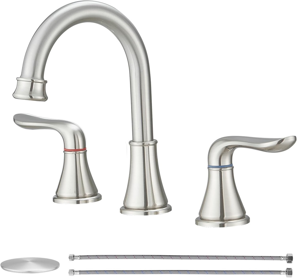 Widespread Bathroom Faucets 3 Hole Brushed Nickel 8 Inch Faucet for Bathroom Sink Vanity RV Farmhouse Double Handles 3 Piece Faucets with Pop Up Drain
