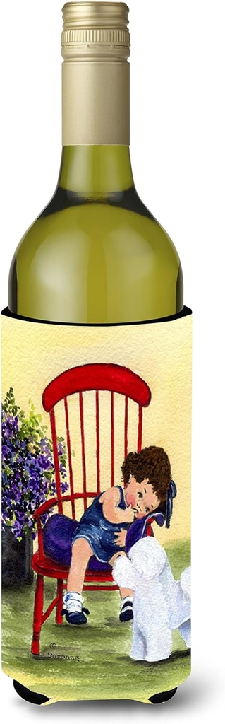 Caroline's Treasures SS8533LITERK Little Girl with her Bichon Frise Wine Bottle Hugger Bottle Cooler Sleeve Hugger Machine Washable Collapsible Insulator Beverage Insulated Holder