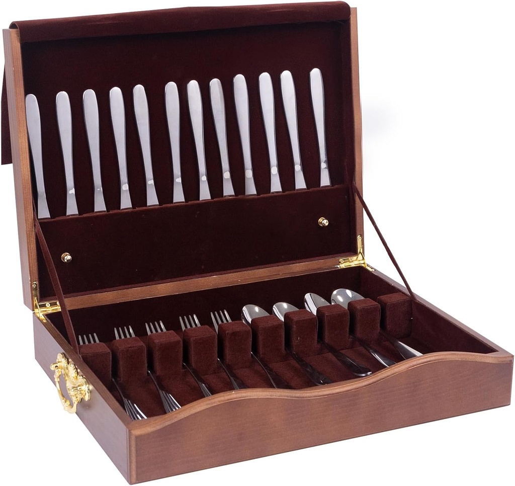 Silverware Storage Box,1 Layer Wooden Silverware Chest with Drawer,Silverware Case with Handle and Felt Lined,15.35" x 11.41" Flatware and Utensil Organizer for Kitchen,Black(Flatware Not Included)