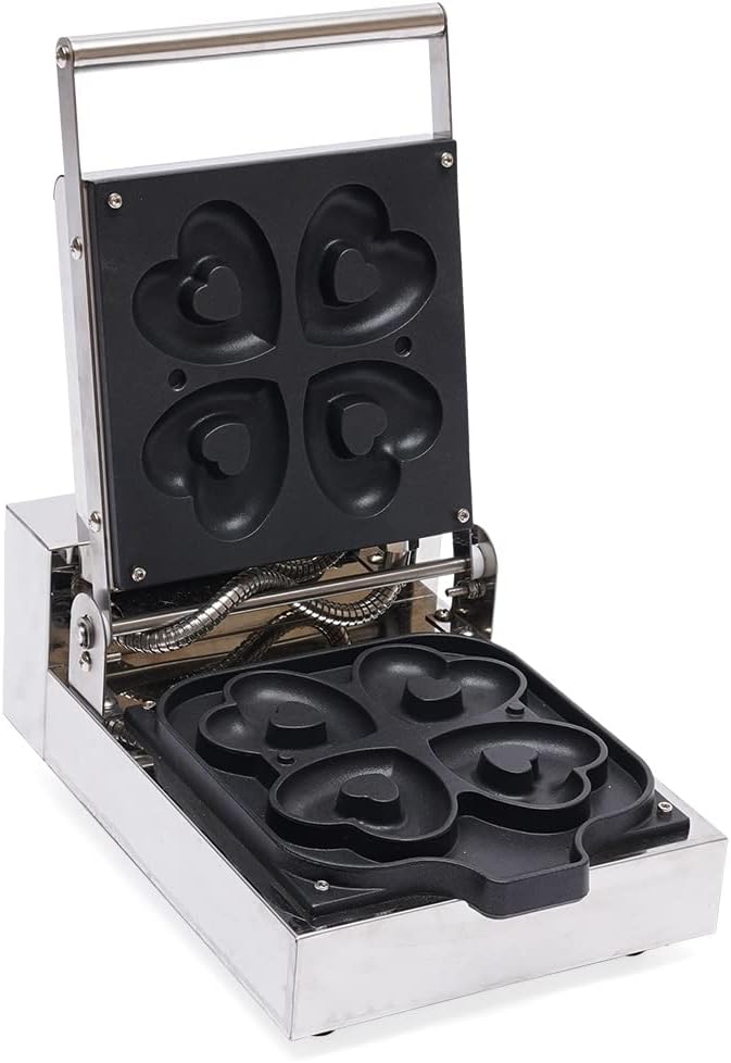 Multifunctional Mini Heart Donut Maker Machine 4 Waffle Molds Nonstick Waffle Maker for Kids and Families