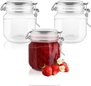 3 Pcs Plastic Storage Jars Clear Wide Mouth Canning Jar Empty Sealed Bottle Container with Airtight Lid for Food Storage Liquid Powder - 500g/16.9oz