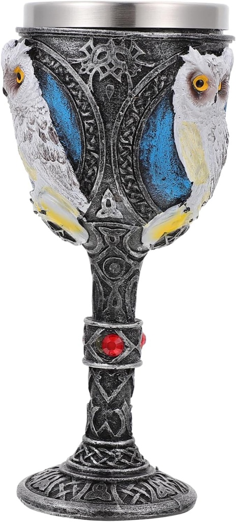 Owl Design Goblet Stainless Steel Resin High Foot Drinking Cup Creative Halloween Wine Cup for Home Parties