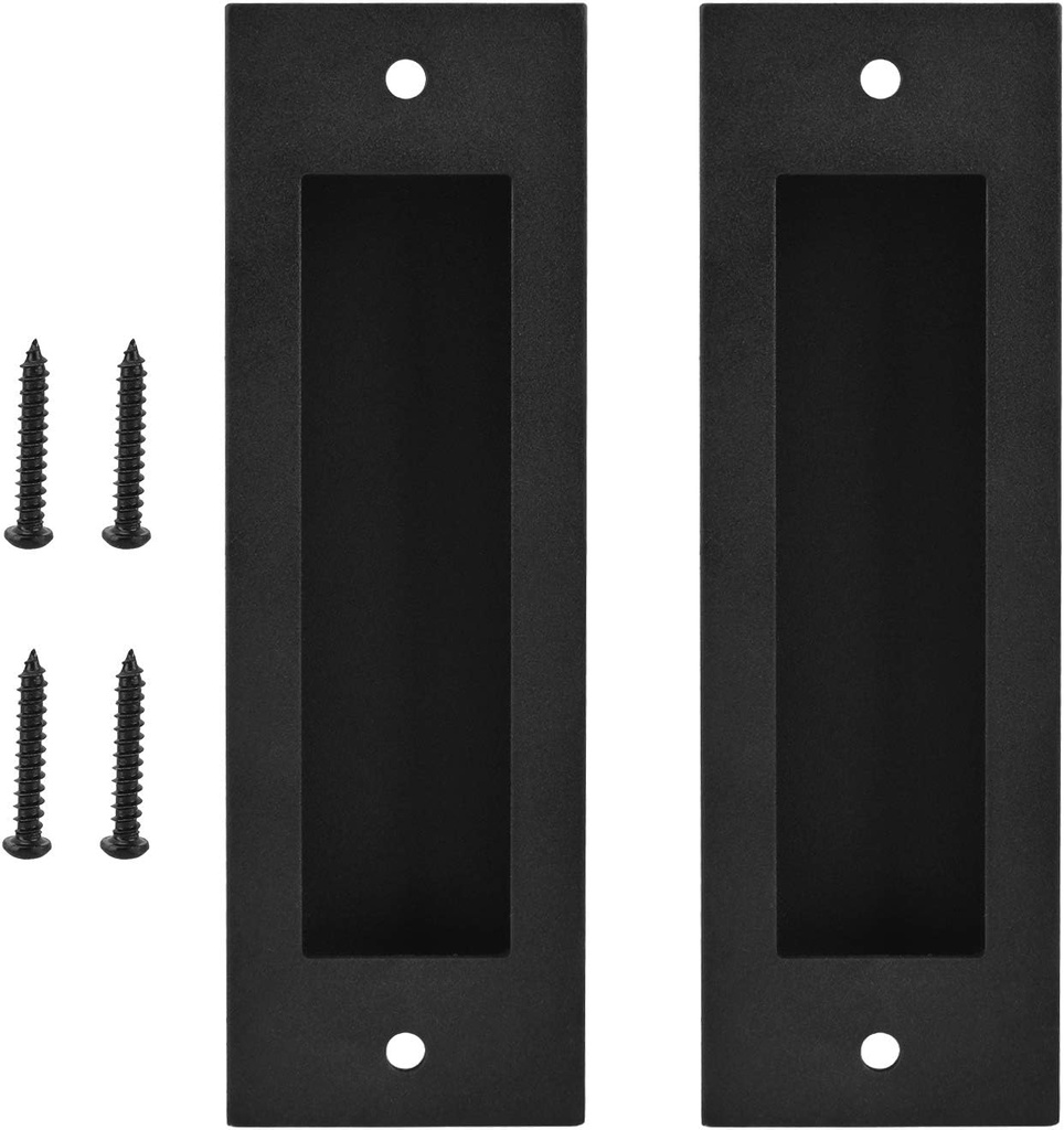 6.5" 2 Pack Sliding Barn Door Handle Heavy Duty Finger Pull Set Grab Carbon Steel Flush Pull Invisible Handle Rectangular Recessed with Mount Screws
