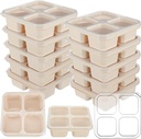 12 Pcs 4 Compartment Snack Containers, Reusable Divided Snack Containers with Lids Wheat Straw Meal Lunch Box, Plastic Food Storage Container for Meal Prep, Travel, Snacks, Fruits