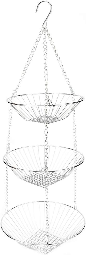 Hanging Fruit Basket, 3 Tier Stainless Steel Hanging Basket for Fruit Vegetable Plants Wall Baskets for Storage Organizing