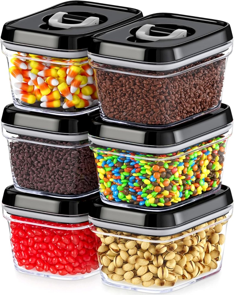 DWËLLZA KITCHEN Mini Airtight Food Storage Containers with Lids – Set of 6 Clear Plastic Small Pantry Containers for Spices, Candy, Nuts, Coffee or Tea, BPA-Free, Keeps Food Fresh & Dry