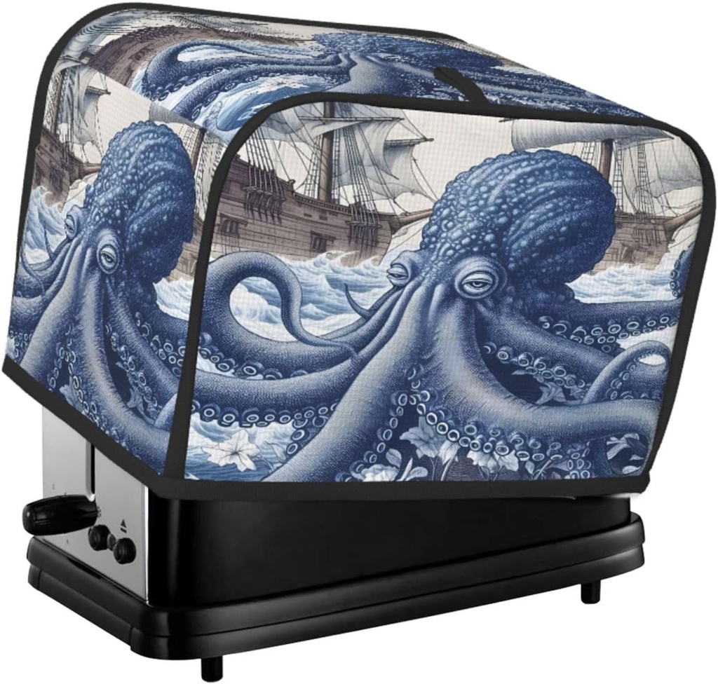 Toaster Cover 2 Slice Ocean Octopus Retro Pirate Ship Toaster Cover Waterproof Kitchen Small Appliance Covers Microwave Oven Dust-Proof Bread Cover, Women Gift