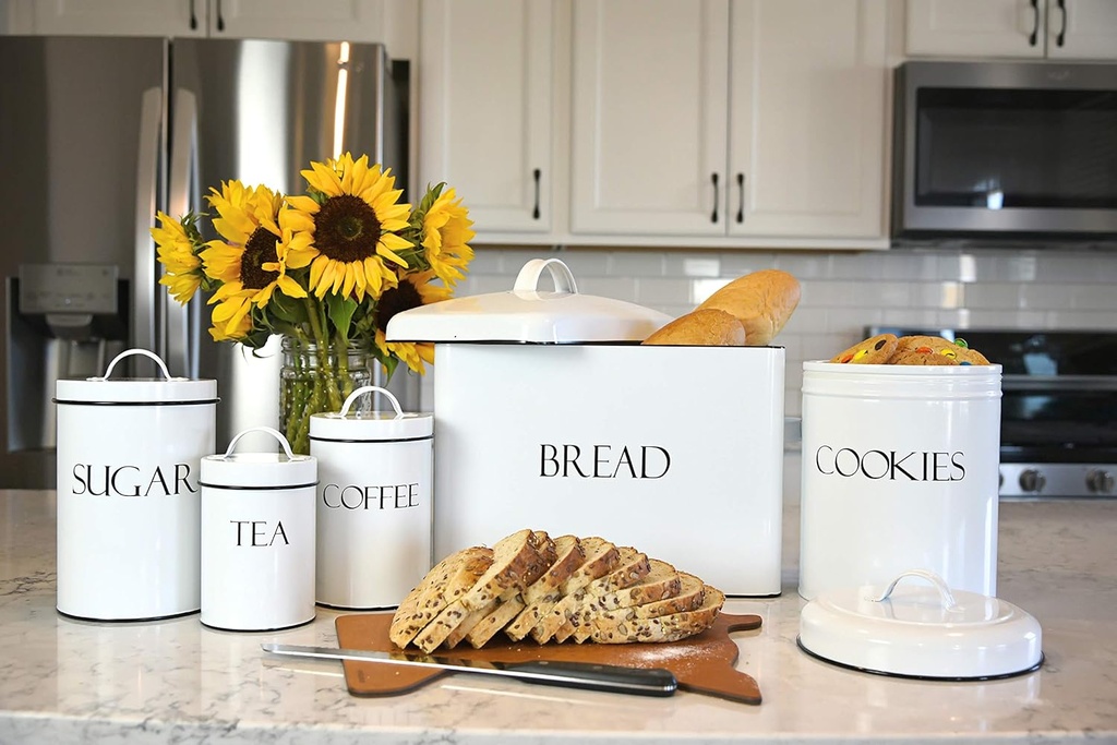 OUTSHINE White Bread Box + Cookie Jar + 3pk Canister Set