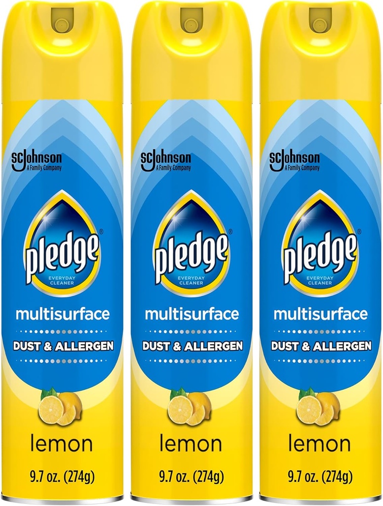 Pledge Dust & Allergen Multisurface Cleaner, Aerosol Spray, Lemon Scent, 9.7oz (Pack of 3)