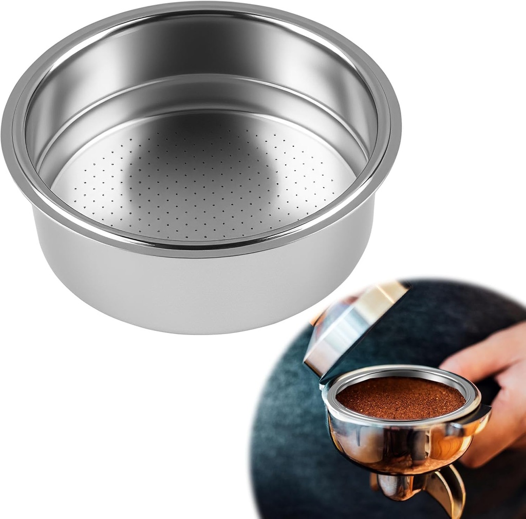 51mm Pressurized Filter Basket 2 Cups Stainless Steel for Espresso Semi-Automatic Coffee Machine, Double Layer Portafilter for Americano Cappuccino Barista
