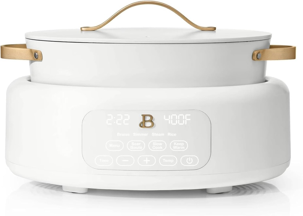 Beautiful 10 in 1,- 6qt Electric Multi-Cooker by Drew Barrymore 7 Preset Functions, Touch-Activated Digital Display Perfect For Healthy.White Icing,Multi-Functionality,Easy Cleaning
