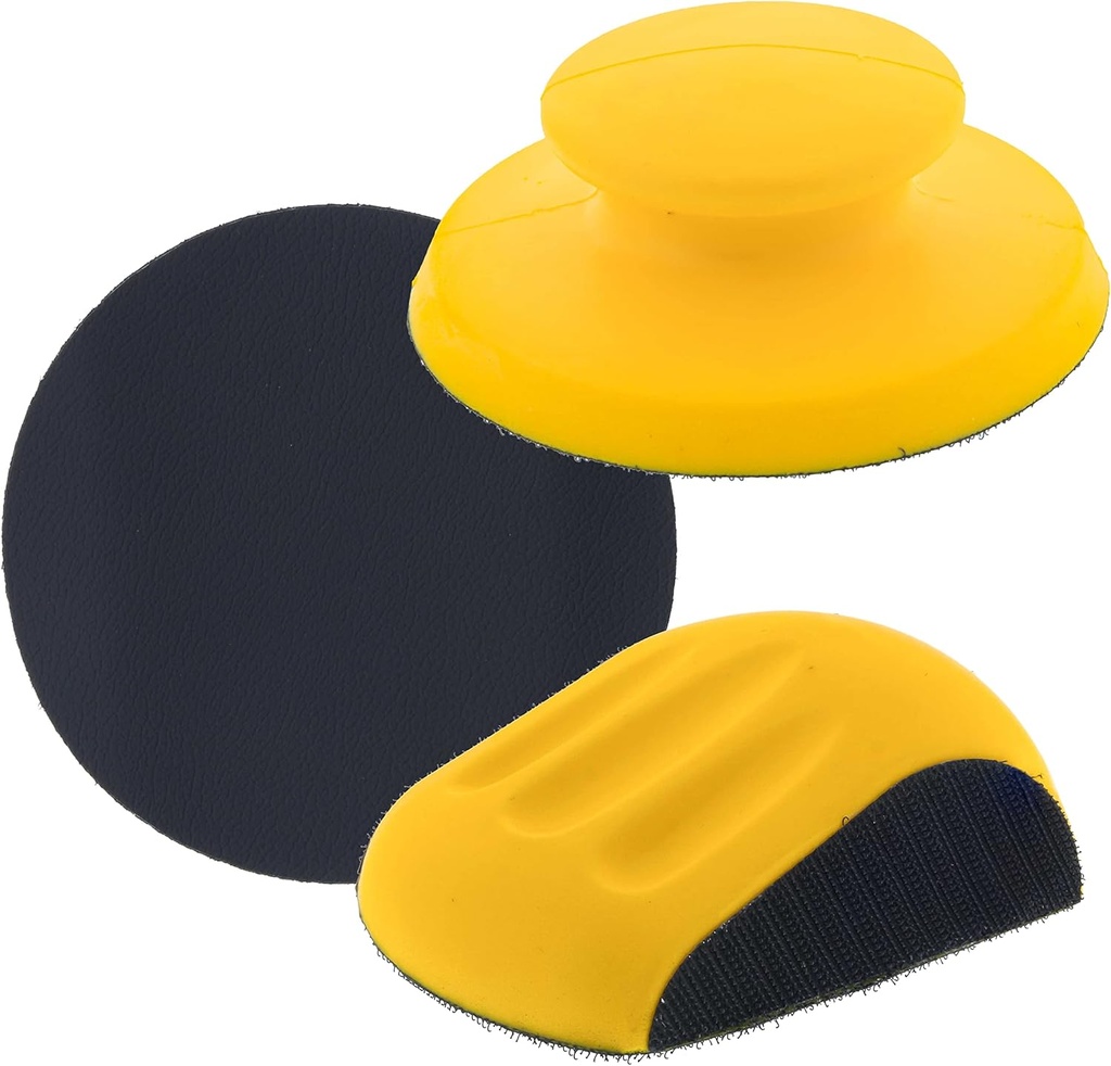 Dura-Gold Pro Series 5" Round & Mouse-Shaped Hand Sanding Block Pads for Hook & Loop and PSA 5" DA Sanding Discs - 2-Way Adapter Pad to Use PSA Sandpaper - Automotive Sand Polish Woodworking Furniture