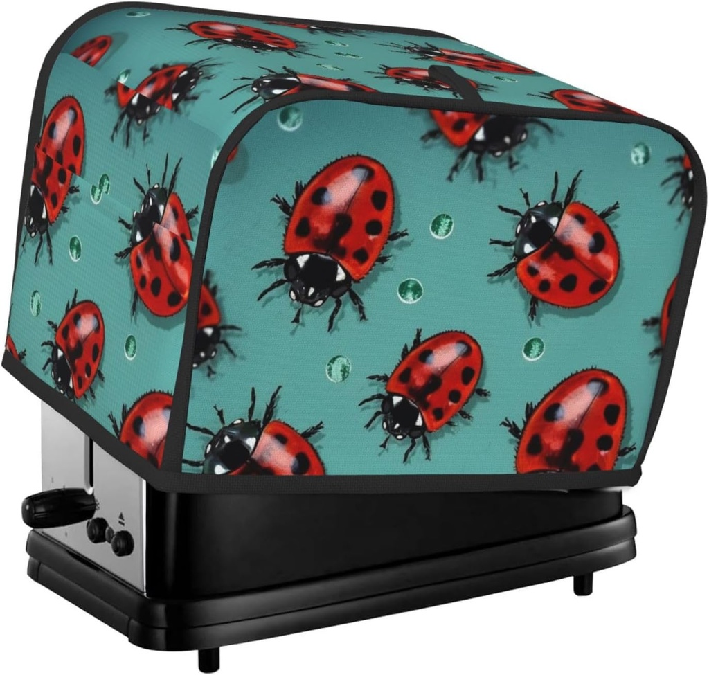 Red Ladybugs 2 Slice Toaster Covers Dustproof Splash-Proof Bread Machine Cover Fingerprint Protectors Small Washable Kitchen Appliance Cover Universal Size