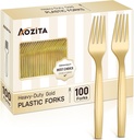 100 Pcs Gold Plastic Forks, Disposable Plastic Forks, Plastic Utensils for Parties, Weddings, Picnics, Big Event, Daily Use - BPA FREE