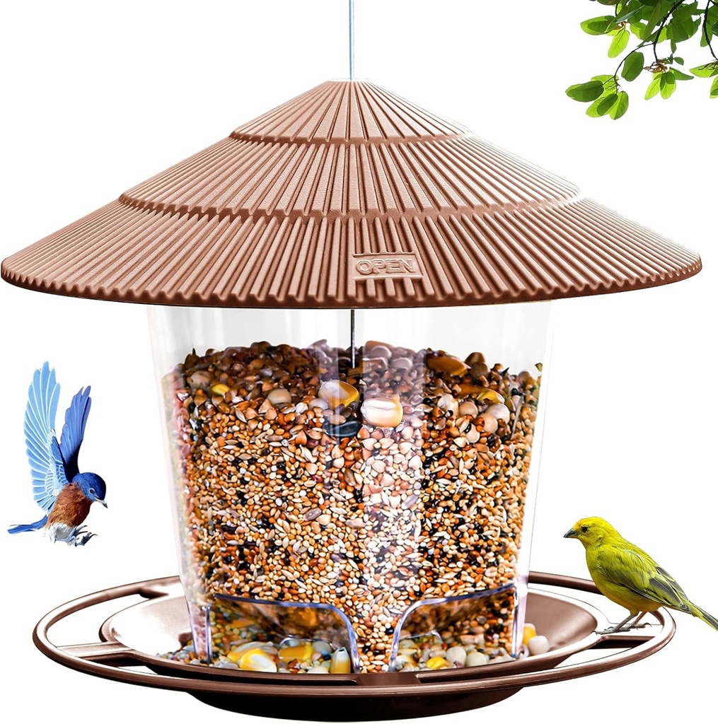 Bird Feeder Outdoor Hanging for Wild Bird Seed, Brown