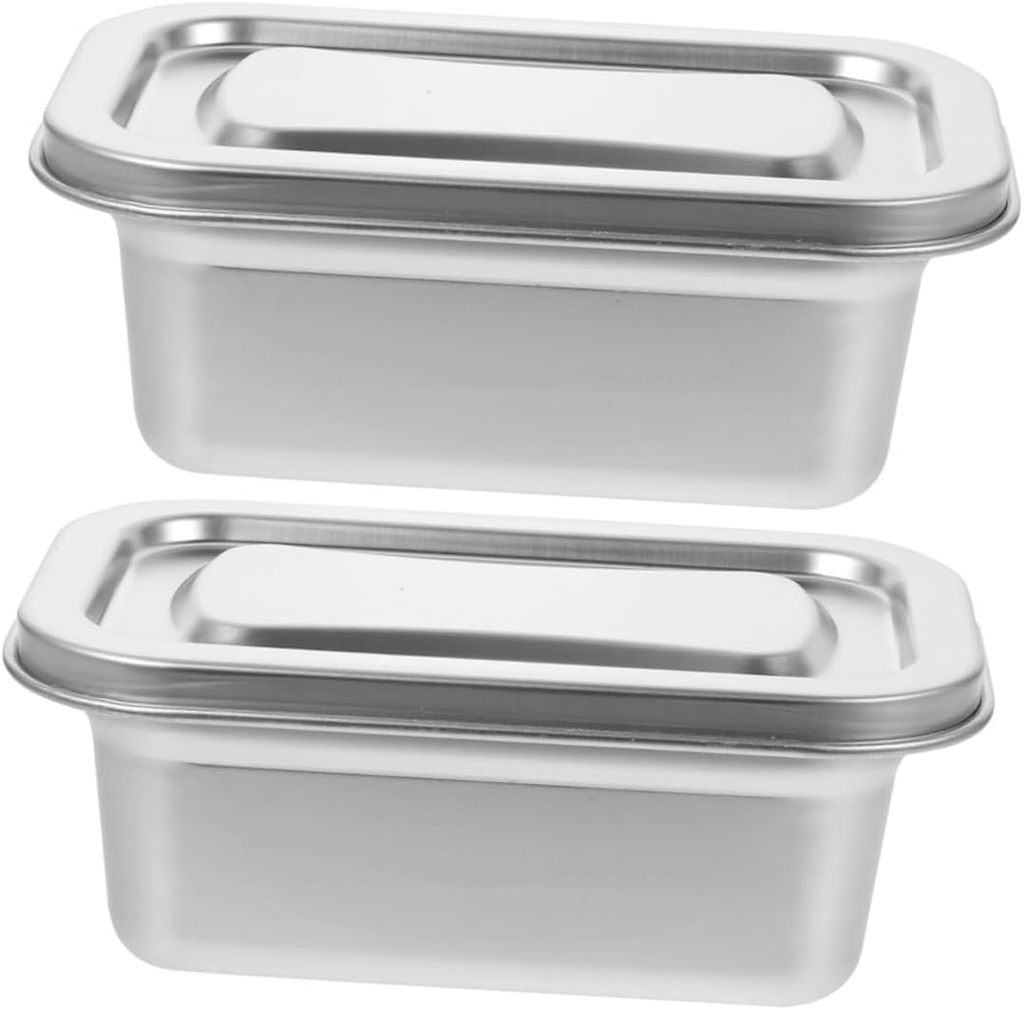2pcs Stainless Steel Ice Cream Box Reusable Meal Prep Container Fruit Storage Container Metal Container with Lid Meal Prep Storage Container Ice Cream Containers Silver