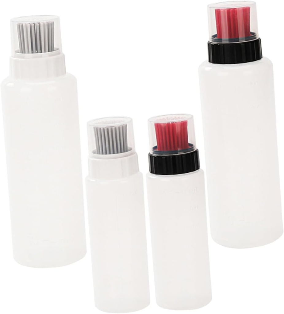 4pcs Reusable Oil Dispenser with Brush Food-grade Silicone Cooking Oil Bottle Transparent with Measurement Markings for Kitchen Barbecue and Grilling