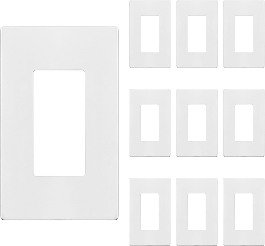 ENERLITES Screwless Decorator Wall Plate Child Safe Outlet Cover, Size 1-Gang 4.68" H x 2.93" L, Polycarbonate Thermoplastic, SI8831-W-10PCS, White (10 Pack)