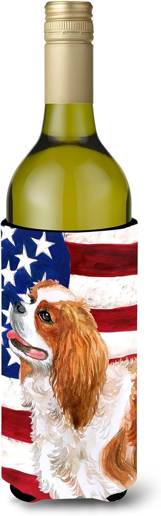 Caroline's Treasures BB9663LITERK Cavalier Spaniel Patriotic Wine Bottle Hugger Bottle Cooler Sleeve Hugger Machine Washable Collapsible Insulator Beverage Insulated Holder