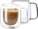 Double Wall Glass Coffee Mugs -8.2Oz Clear Insulated Glass Espresso Cups with Handle Mugs for Hot Beverages,set of 2 Perfect for Cappuccino Latte Americano Tea Bag (Small (2 PACK))