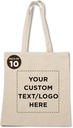 DISCOUNT PROMOS Custom Natural Cotton Fiber Tote Bags (Set of 10) - Personalized, Reusable & Eco-Friendly - Perfect for Grocery, Promotions, Branding - Natural Color, 14.5"X16", 5 OZ Cotton
