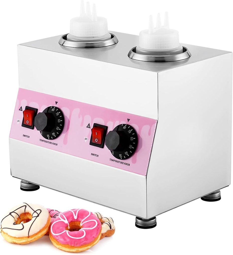 Electric Sauce Warmer Hot Fudge Warmer Dispenser Nacho Cheese Warmer Jam Heat Preservation Machine with 22oz Bottles, 86~185℉ 110V