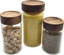 Airtight Glass Storage Jars with Acacia Wood Lids-Set of 3, Kitchen Storage Tank for Grains, Sugar, Coffee, Tea, Spices